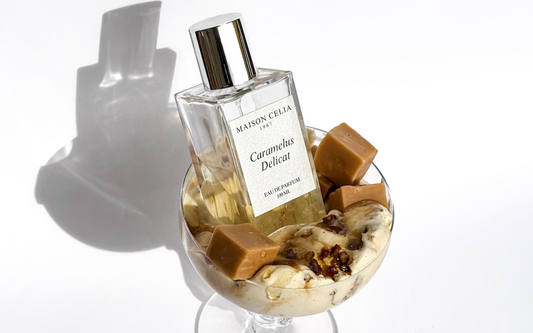 Caramelus Delicat Eau de Parfum de Maison Celia. La fragancia gourmand best seller de Maison Celia con notas de caramelo, miel y vainilla.