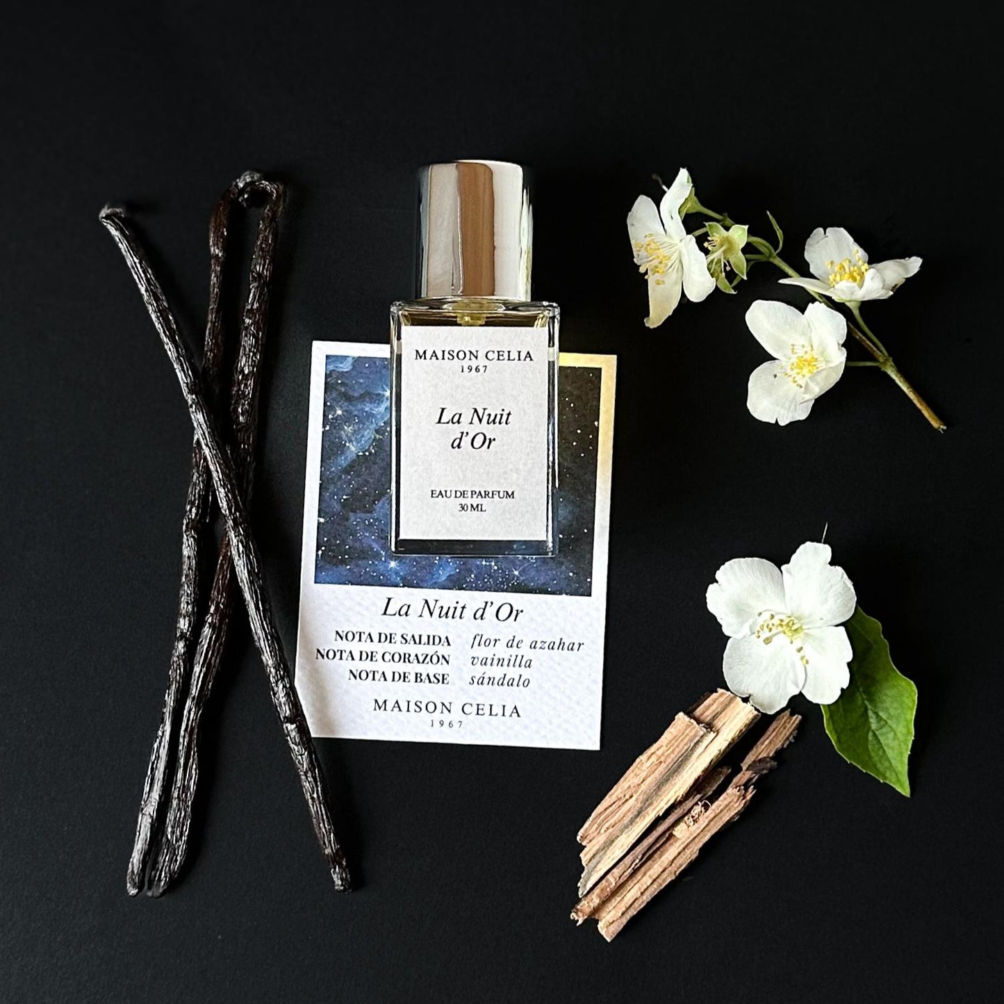 La Nuit d'Or 30 ml, de Maison Celia, entre vainilla, sándalo y flor de azahar.