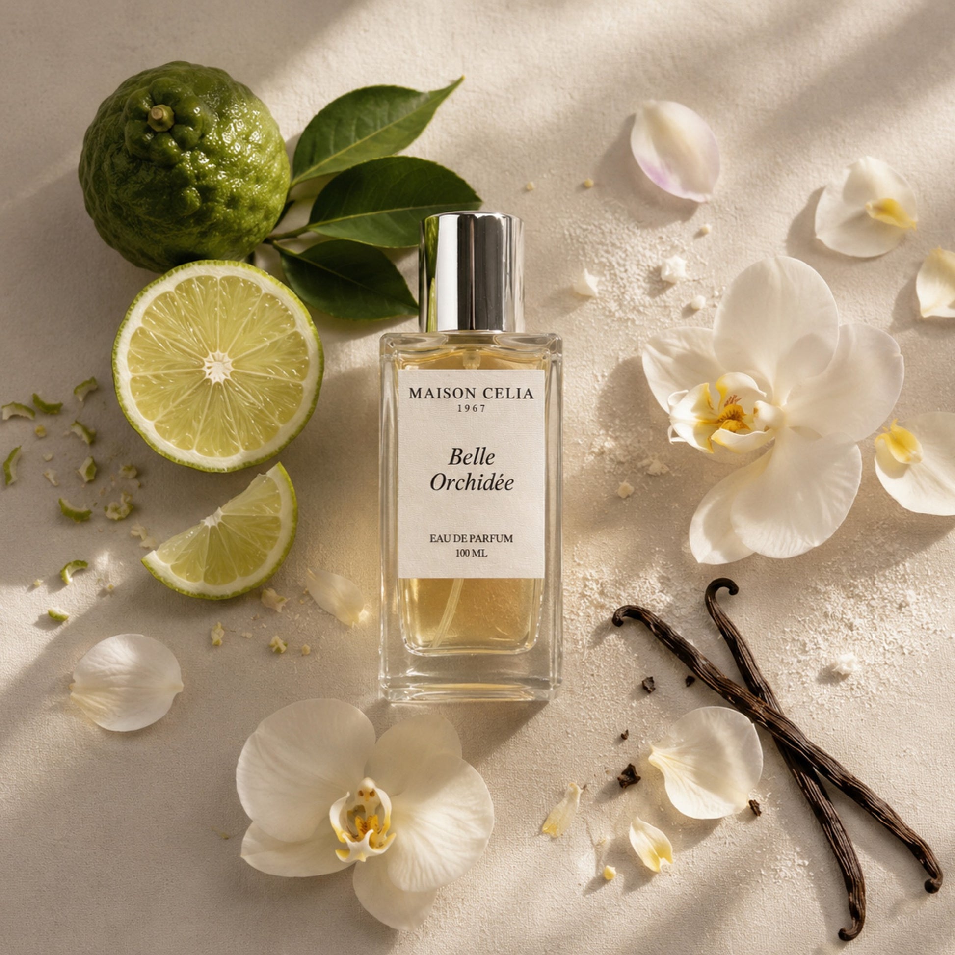 Belle Orchidée Eau de Parfum de Maison Celia envuelto de sus notas olfativas de bergamota, orquídea y vainilla