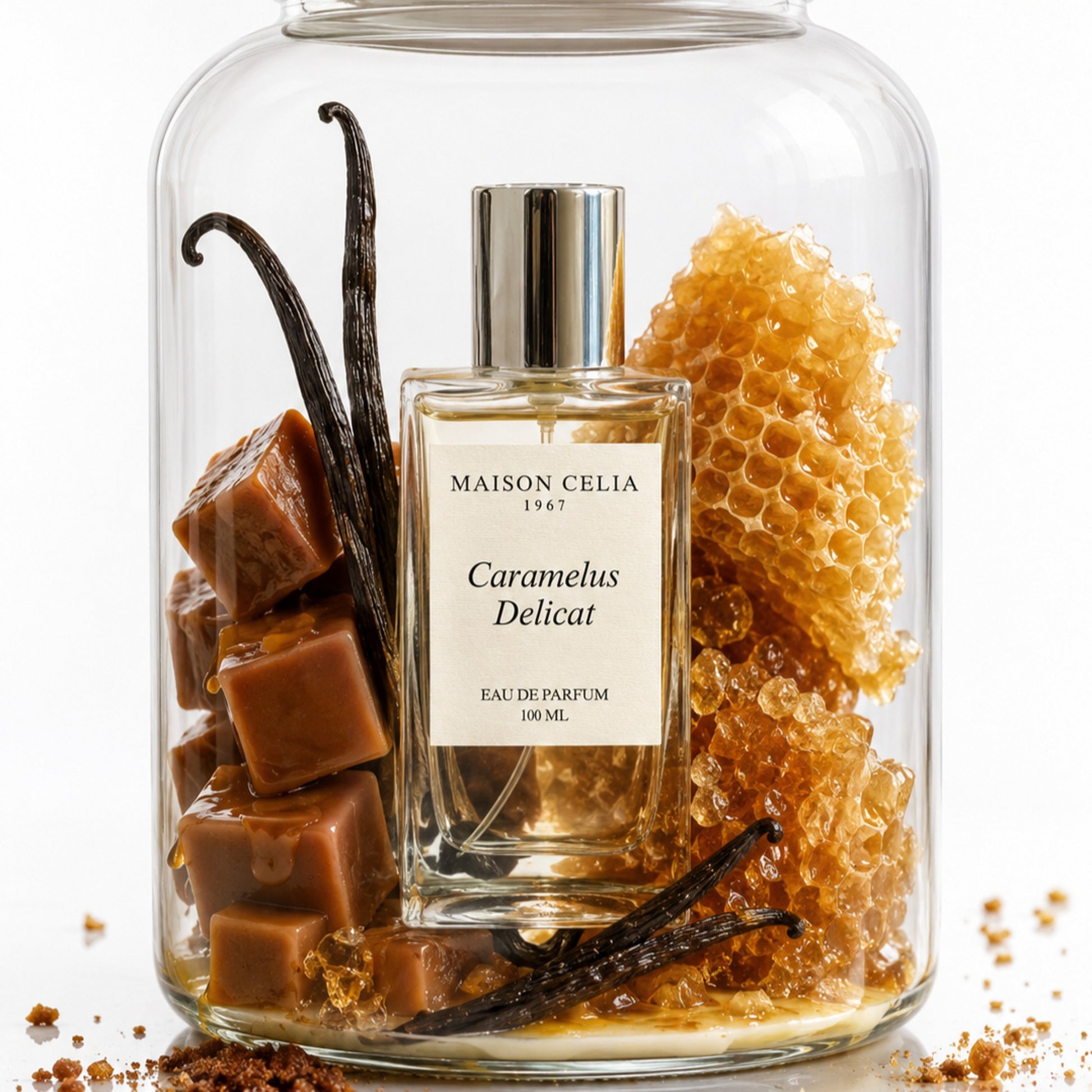 Caramelus Delicat Eau de Parfum de Maison Celia creativo entre caramelo, miel y vainilla
