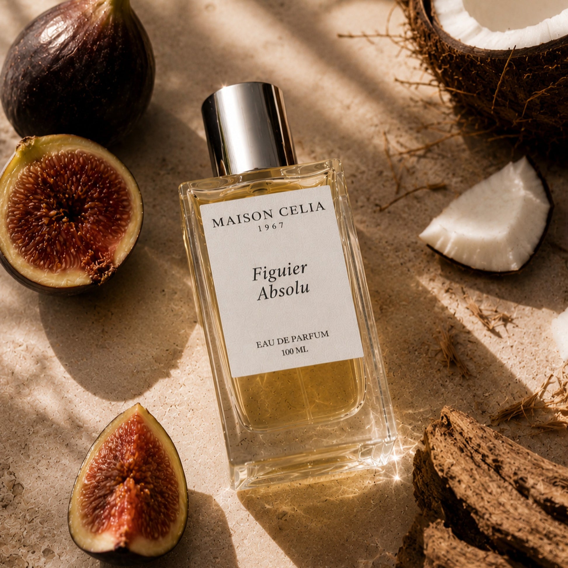 Figuier Absolu Eau de Parfum de Maison Celia entre notas olfativas de higo, coco y cedro